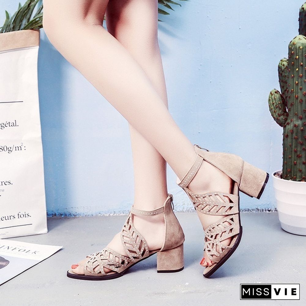 Women Sandals Fashion Elegant Party Shoes Zip Mid Square Cover Heel Platform Summer Sandals Women Sequined Shoes
