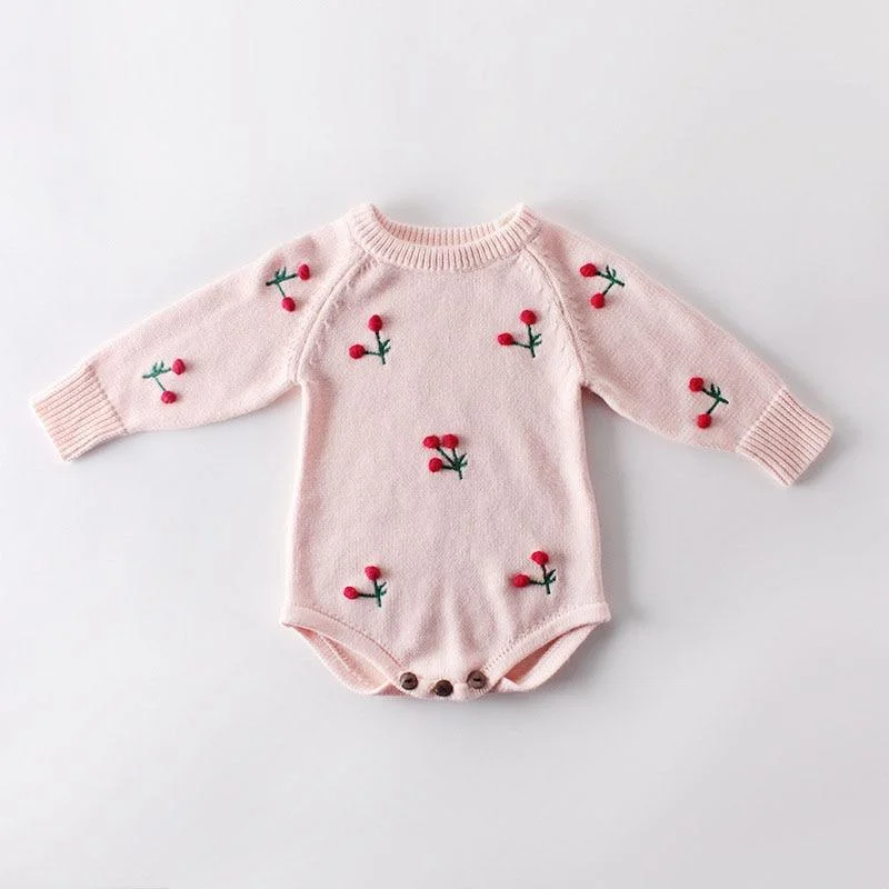 Spring Autumn Newborn Girls Lotus Leaf Collar Floral Jumpsuits Clothes Baby Knit Rompers Knitted Long Sleeve Children Rompers