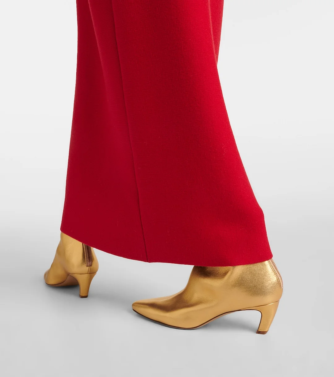 Vegan Leather Pointed Toe Back-Zip Kitten Heel Gold Ankle Boots