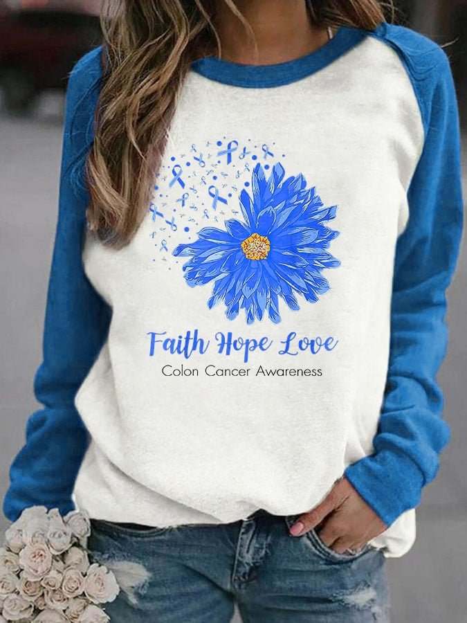Colon Cancer Awareness Faith Hope Love Print Sweatshirt socialshop