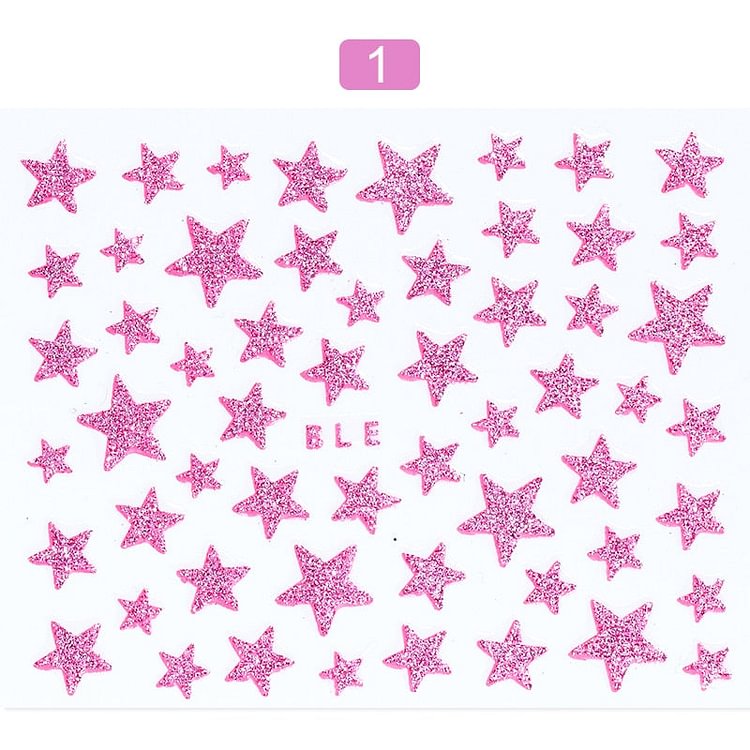 1 Sheet 3D Nail Stars Love Stickers Glitter Shiny Decoration Decal DIY Transfer Adhesive Colorful Nail Tips Tattoo Manicuring