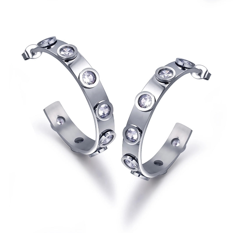 1 Pair Basic Minimalist Commute Geometric Inlay 304 Stainless Steel Zircon 18K Gold Plated Ear Studs