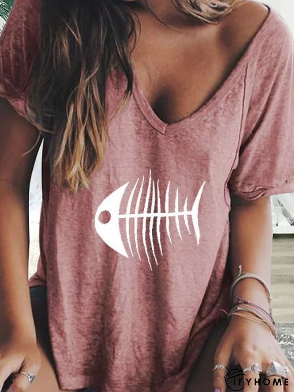 Casual V Neck Cotton-Blend T-shirt | IFYHOME