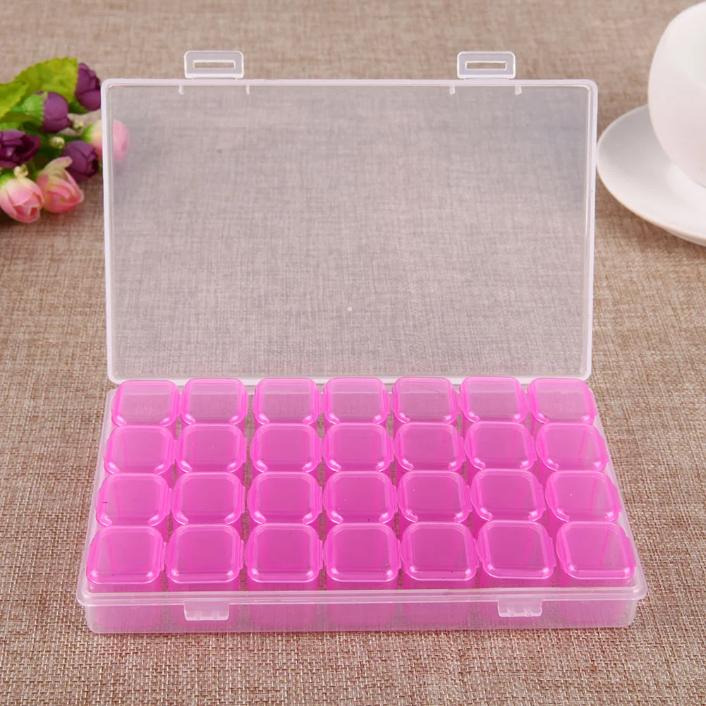 28 Grids Plastic Storage Box Nail Rhinestone Jewelry Display Case(Purple)