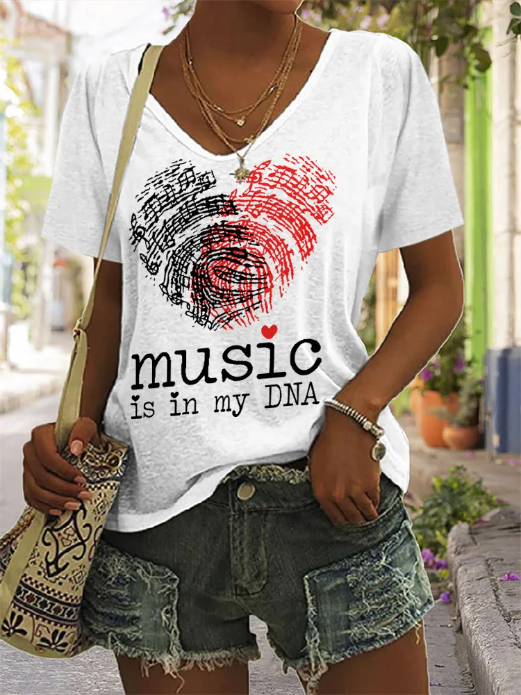 Music Is In My DNA Notes Fingerprint Heart T Shirt