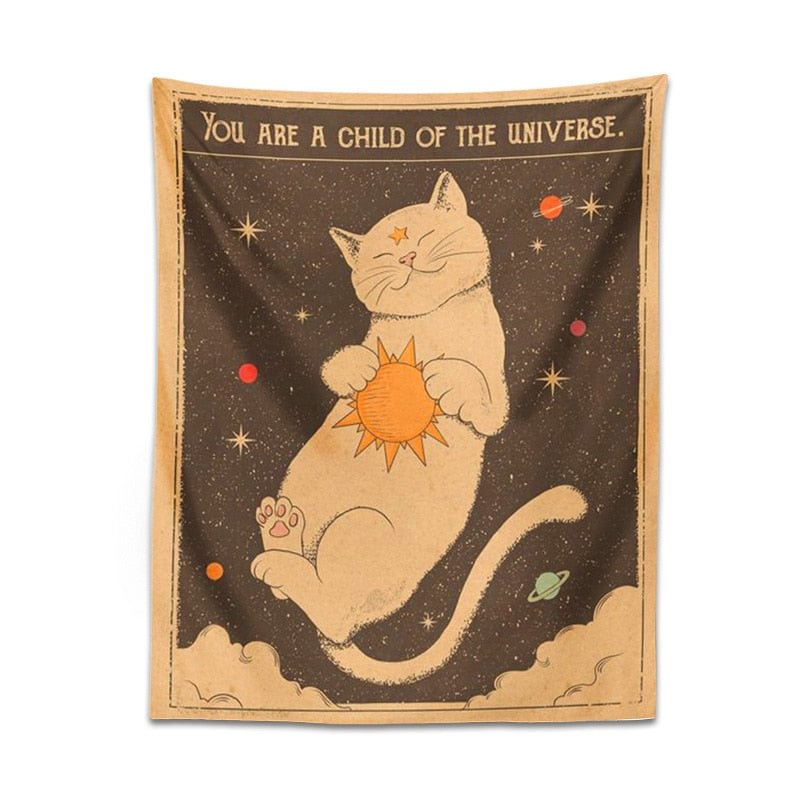 Sun moon Tarot Cat Tapestry Wall Hanging Witchcraft you are a child of the universe Bohemia Home Decor Hippie Bedroom Decor