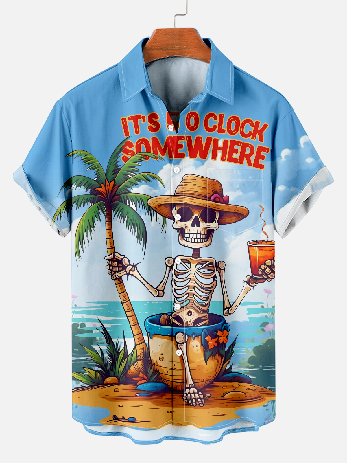 Men's Comfortable Skull Hawaii Vacation Cartoon Print Shirt PLUSCLOTHESMAN