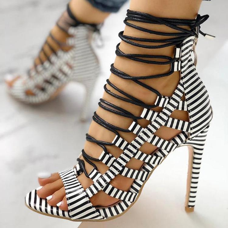 Women's sexy strappy heels pointed open toe stiletto sandals heels