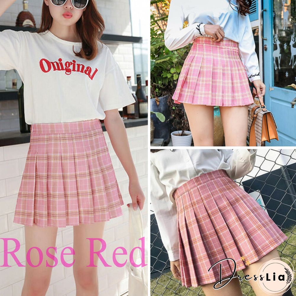 Women Girls High Waisted Plain Pleated Skirt Skater Tennis School Uniforms A-Line Mini Skirt Lining Shorts