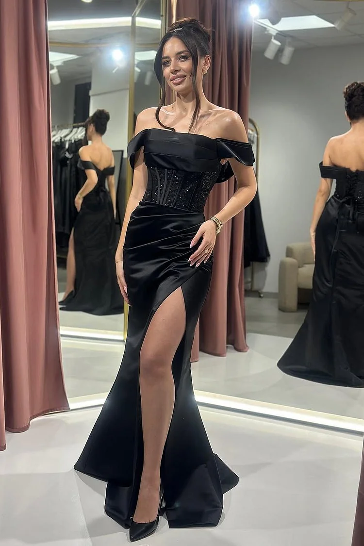 Off the Shoulder Sleeveless Long Mermaid Prom Dress With Split XJ0589