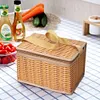 Portable Wicker Rattan Outdoor Camping Picnic Bag Food Container Basket