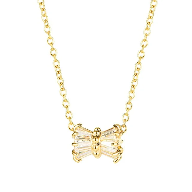 Buzzdaisy Butterfly Bowknot CZ Shiny Unique Clavicle Chain Stainless Steel  2020 Fashion