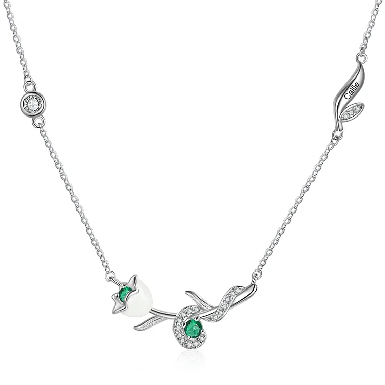 Lily of The Valley Necklace with Birthstone May Birth Month Flower Necklace 