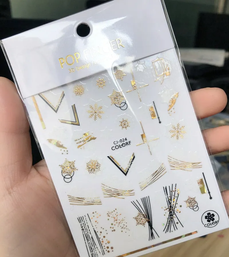 1PC 3D Nail Stickers Christmas Self-Adhesive Slider Sparkly Gold Red Snowflake Nail Art Decorations Decals Manicure Accessories-Nail Inspo