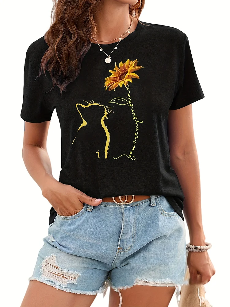 Women's Casual Suit, Loungewear, Large Size, Women's Round Neck Short-Sleeved T-Shirt, 100% Breathable Fabric, Casual Spring And Summer Tops, Women's Daily Comfortable T-Shirt, Opaque Material, Inspirational Graphic T-Shirt