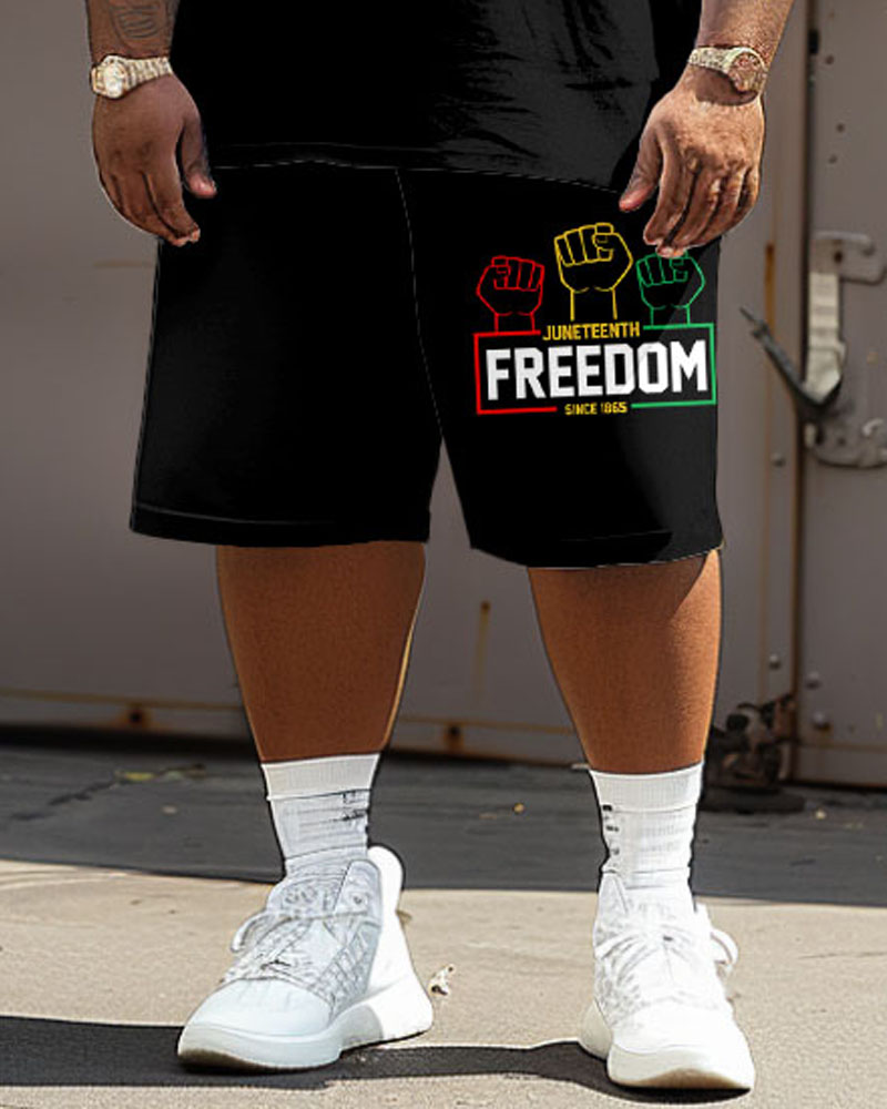 Men's Plus Size Juneteenth Black Freedom Day Fist Print T-Shirt Shorts Set