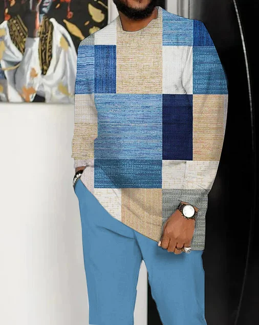 Men's Colorblock Printed Long Sleeve Walking Suit