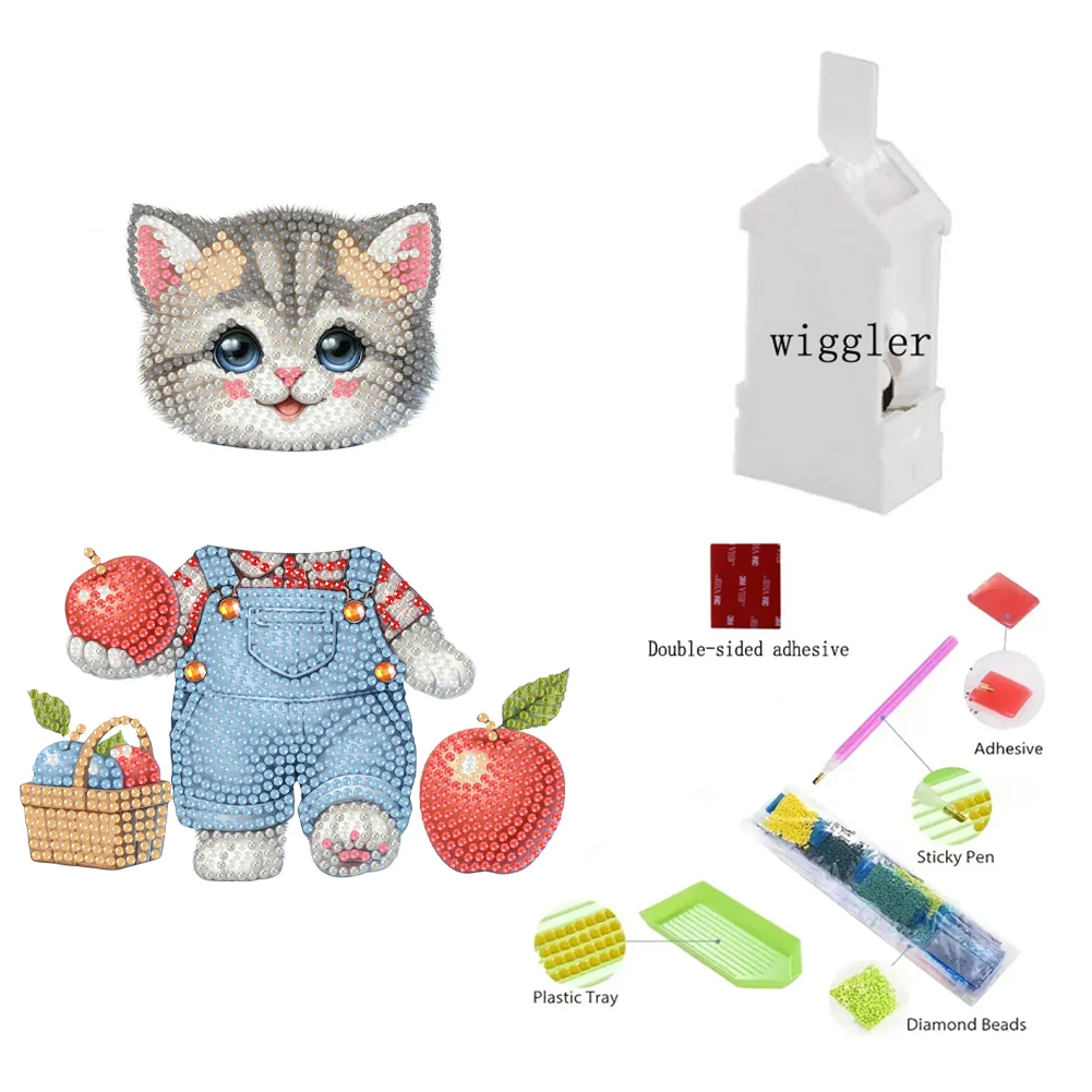 2D Flat Cat DIY Shaking Head Cat Apple Diamond Painting Desktop Decorations