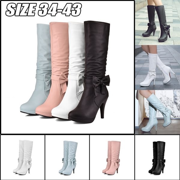Spring Autumn Zipper Knee High Boots Women Fashion White Stiletto Heel Long Boots Woman Leather Shoes Winter Large Size 43 - Shop Trendy Women's Clothing | LoverChic