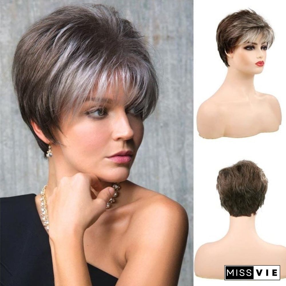 Fashion Wig Short Hair Ladies Brown Gradient Headgear
