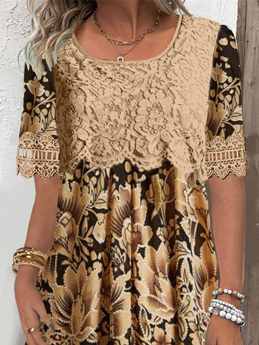 Women Half Sleeve V-neck Solid Color Dress