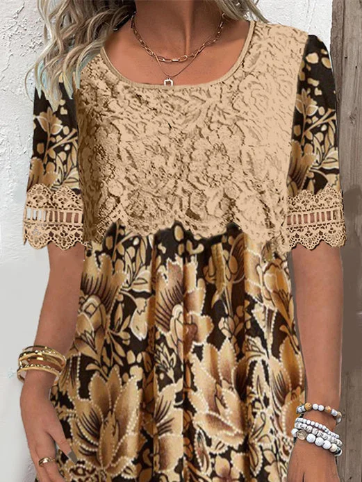 Women Half Sleeve V-neck Solid Color Dress