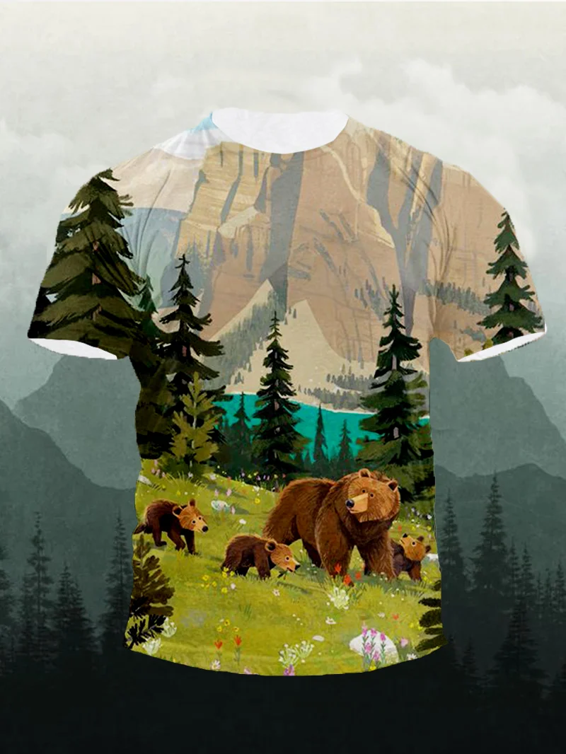 Moraine Lake Bears Print Short Sleeve Men's T-Shirt in  mildstyles