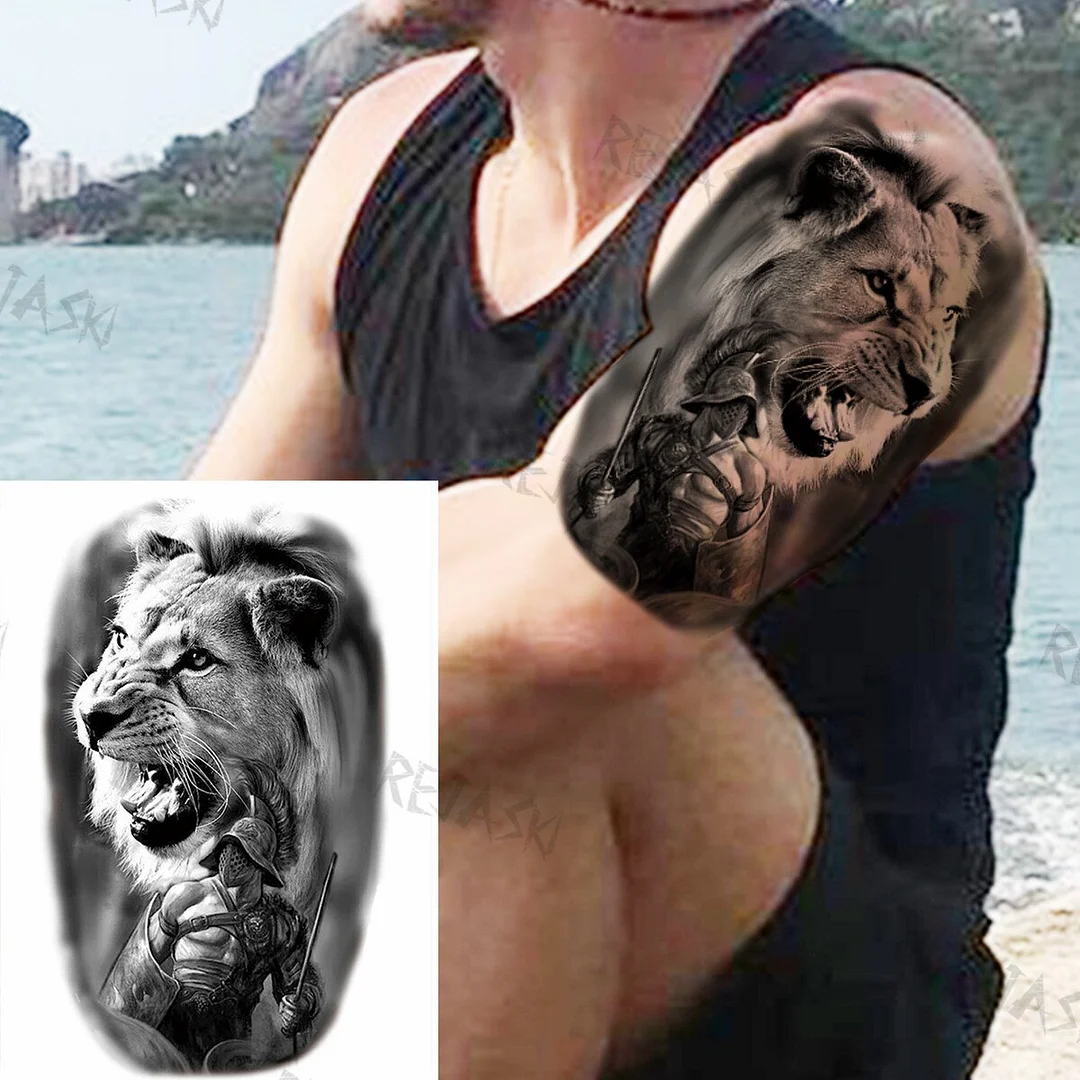 Sdrawing Tiger King Creative Temporary Tattoos For Men Adults Wolf Bowknot Owl Lion Forest Fake Tattoo Sticker Chest Arm Tatoos DIY