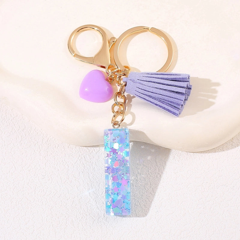 New Women’s Purple Love Tassel 26 Letter Keychain Cute Car Key Chain Couple Backpack Jewelry