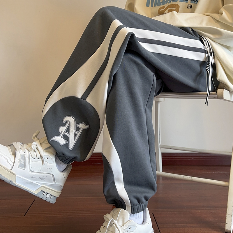 Edubridgesmart 3 Colors Men Sweatpants Korean Street Casual Pants Fashion Patchwork Letter Embroideries Straight-leg Trousers Male Sports Wear