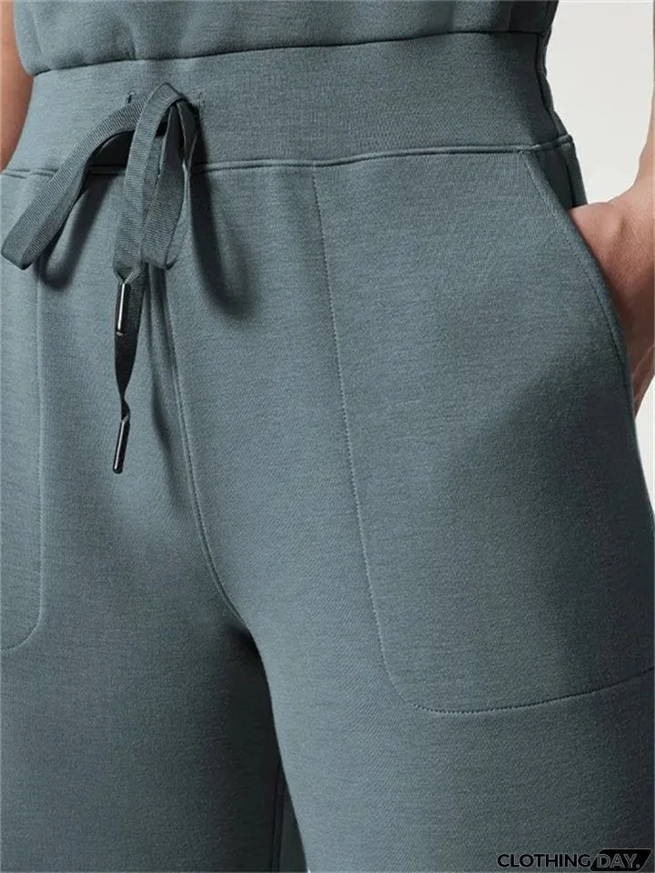 Ladies Summer Relaxed Crew Neck Sleeveless Straight Leg Jumpsuit