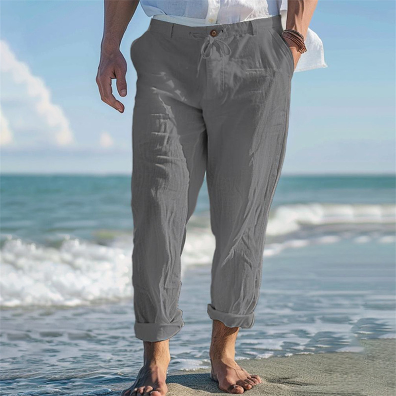  Men's Casual Beach Trousers with Adjustable Drawstring Waist