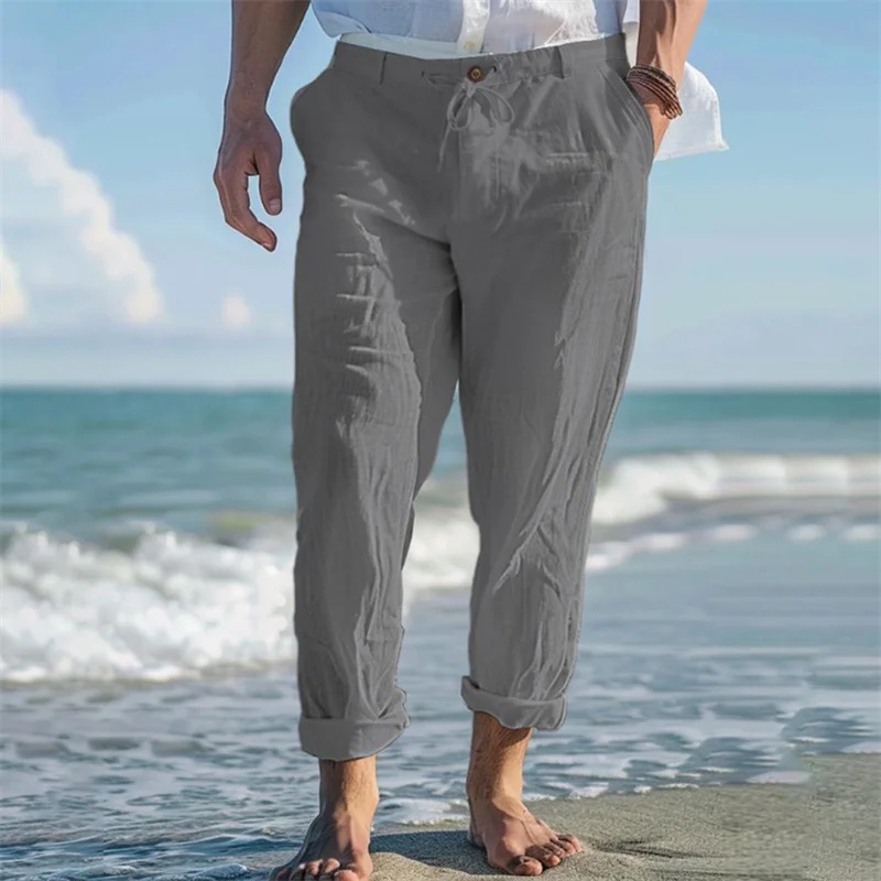  Men's Casual Beach Trousers with Adjustable Drawstring Waist