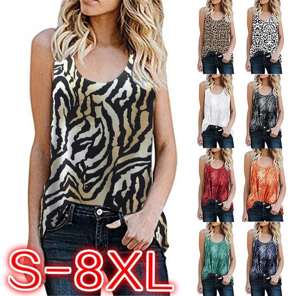 Women Sleeveless Loose Print Vest Ladies T-Shirt Summer Leopard Tank Tops Blouse Plus Size - BlackFridayBuys