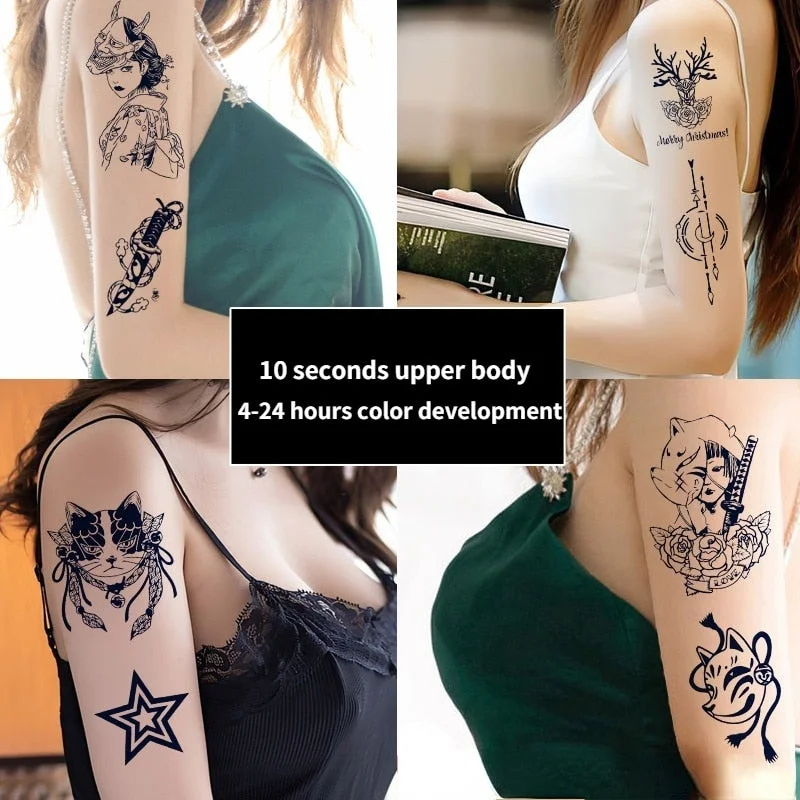 New semi-permanent juice herbal tattoo stickers waterproof long-lasting men and women tattoo text simulation tattoo stickers