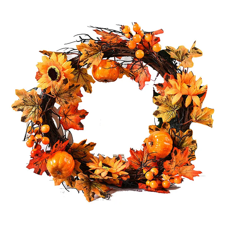 Autumn Maple Leaf Pumpkin Wreath Halloween Wreath Decorations Fall Wreath | AvasHome