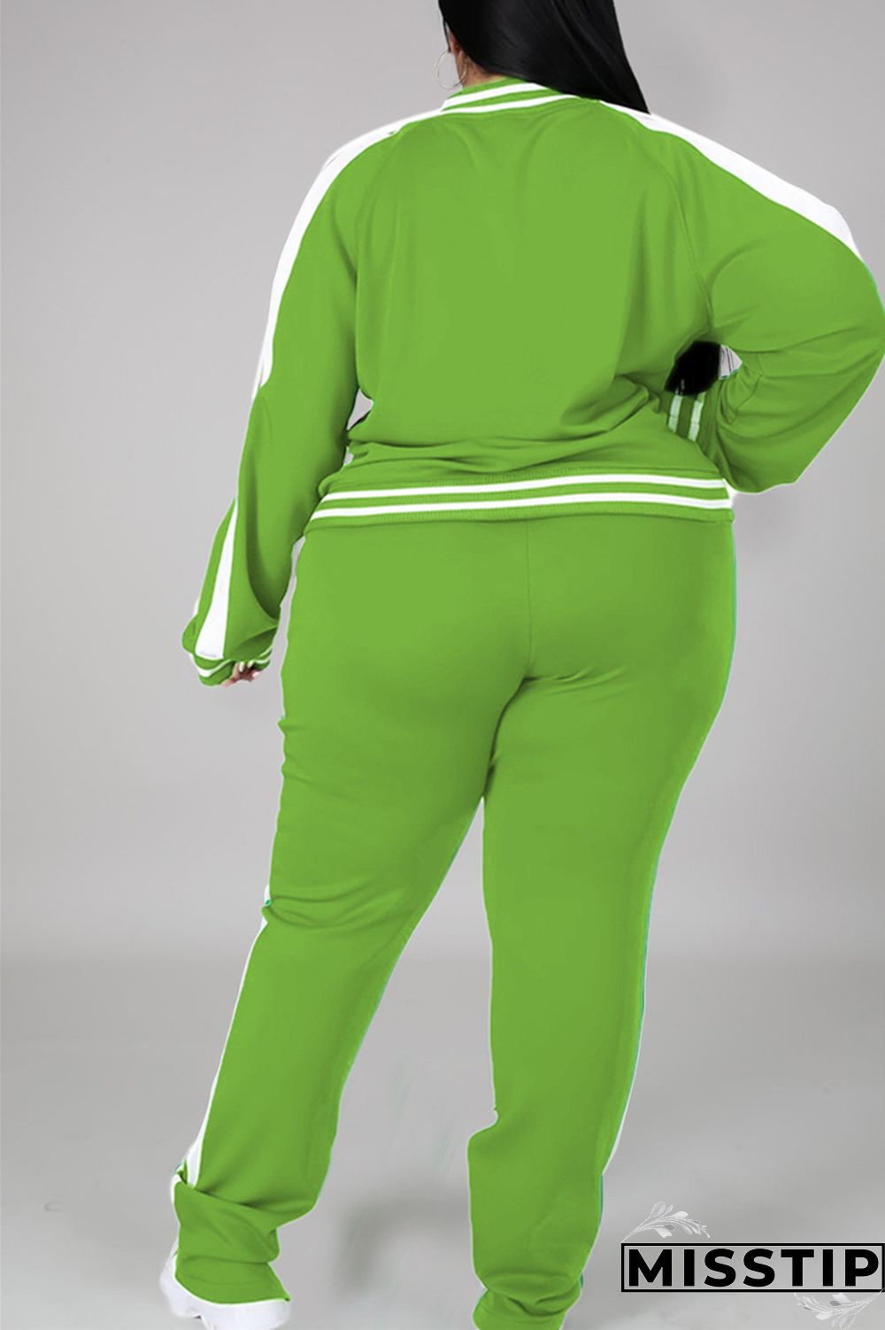 Black Fashion Casual Sportswear Zipper Collar Long Sleeve Regular Sleeve Patchwork Plus Size Set