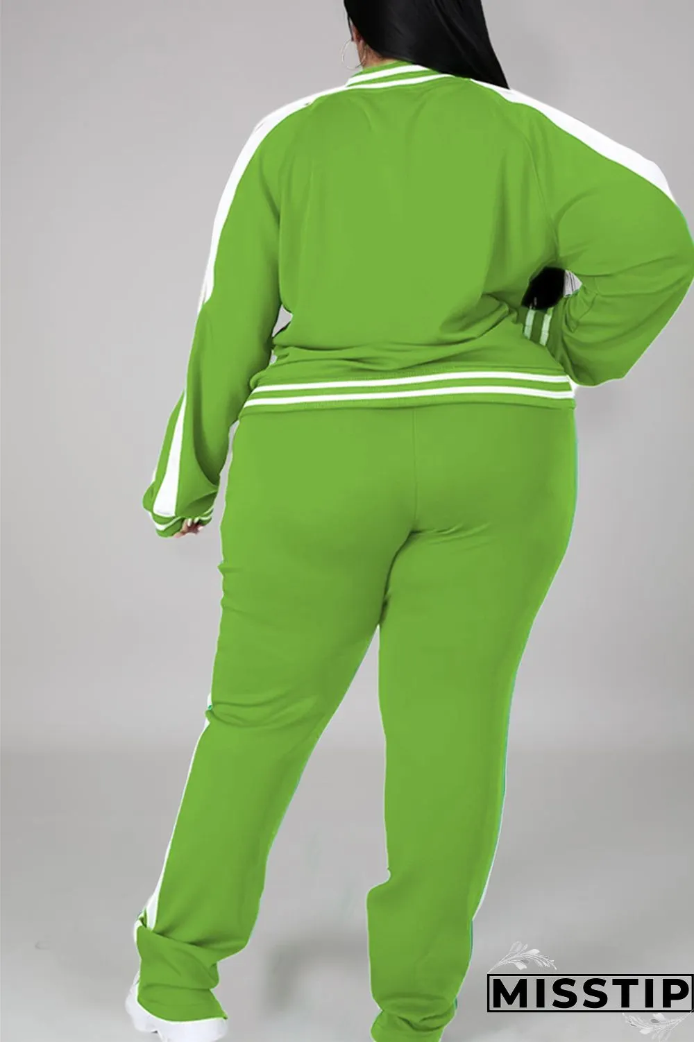 Black Fashion Casual Sportswear Zipper Collar Long Sleeve Regular Sleeve Patchwork Plus Size Set