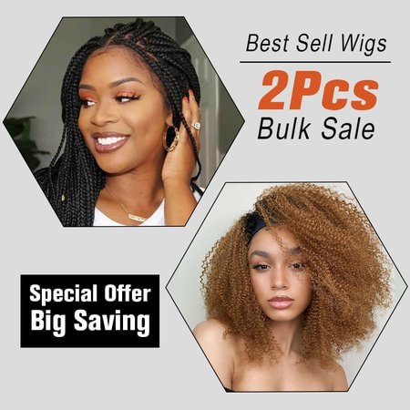 WEQUEEN Colored Curly Headband Wig & Braided Lace Front Wig Package Bulk Sale for Sisters