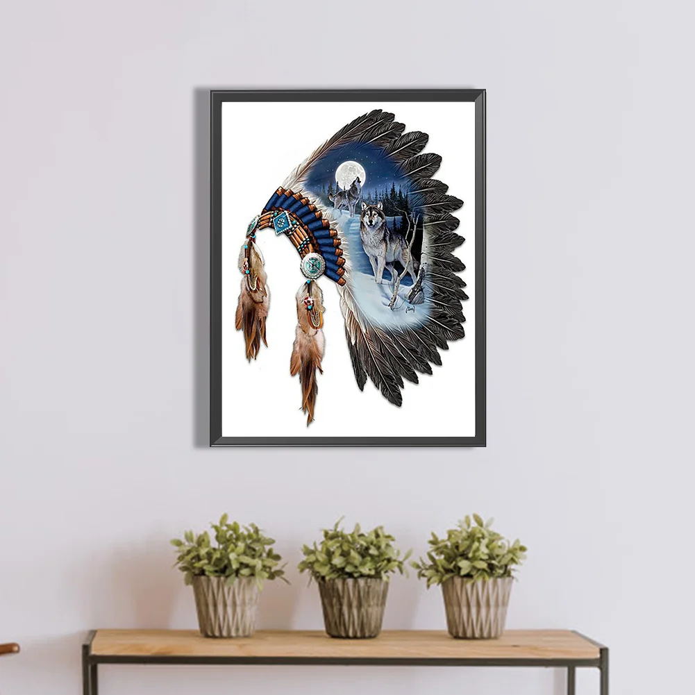 4pcs/Set Diamond Painting - Full Round Drill - Indian Headdress(Canvas|30*40cm)