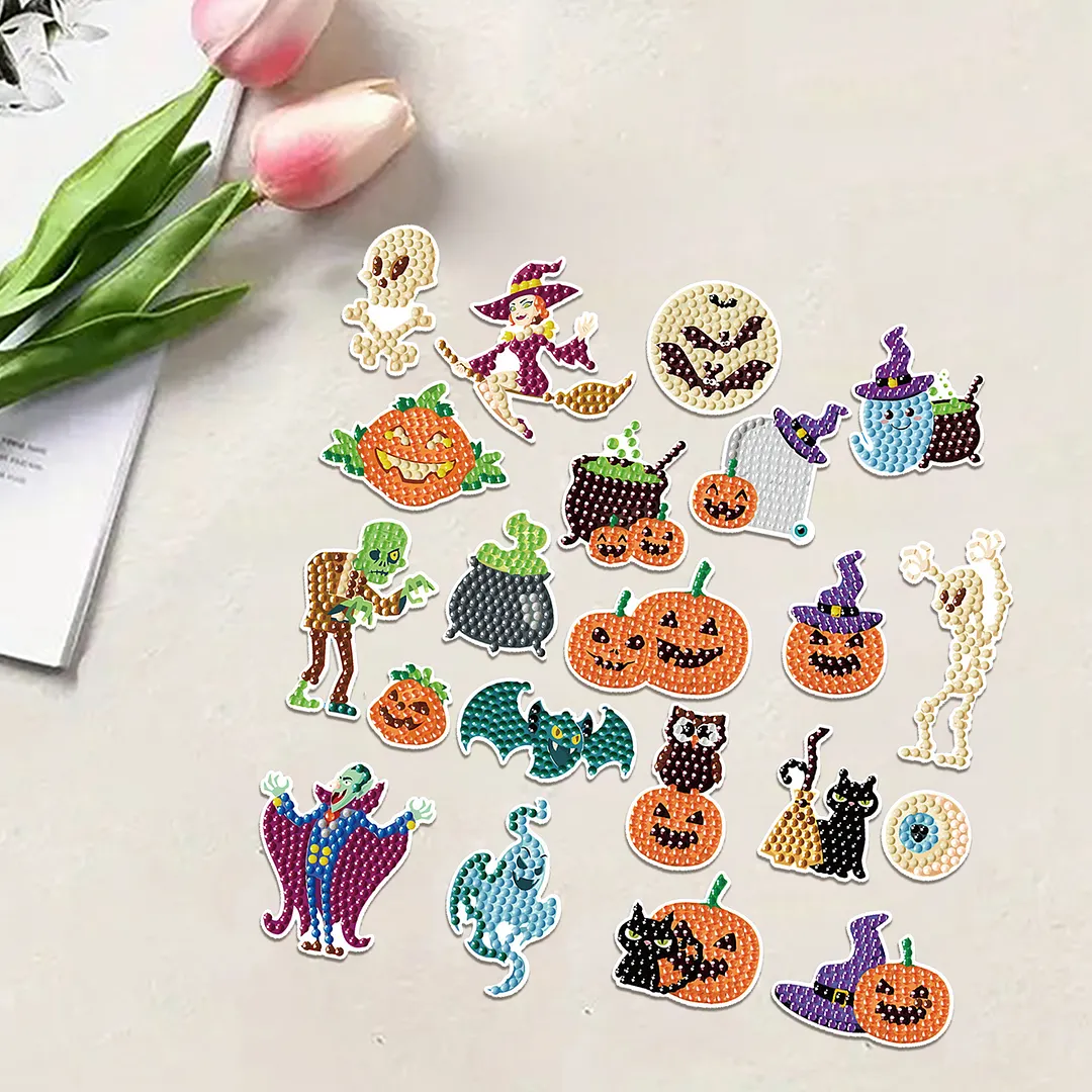 DIY Diamond Painting Sticker Diamond Art Stickers Arts and Crafts Decorative Diamond Stickers for Birthday Party Halloween Christmas Gifts (Halloween Pumpkin)