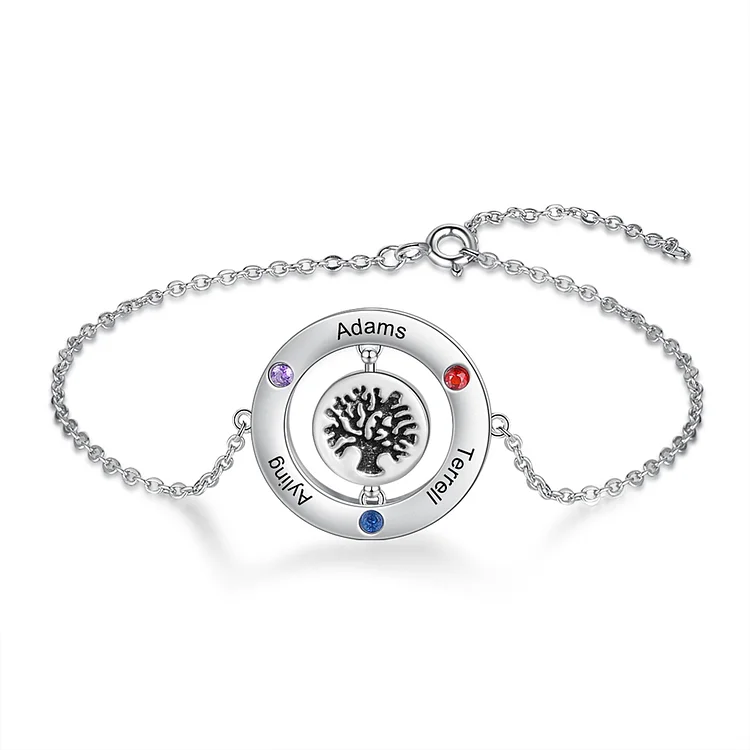 Personalized Family Tree Bracelet Custom 3 Birthstone Bracelet for Her