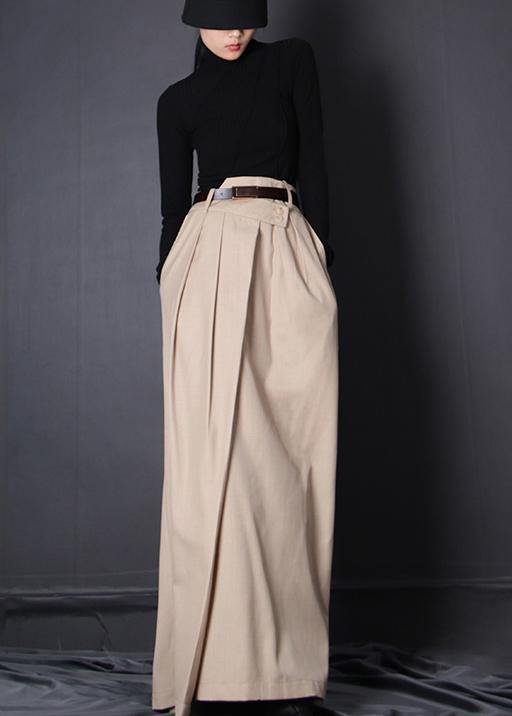 French Beige asymmetrical design Patchwork Skirt Cozy