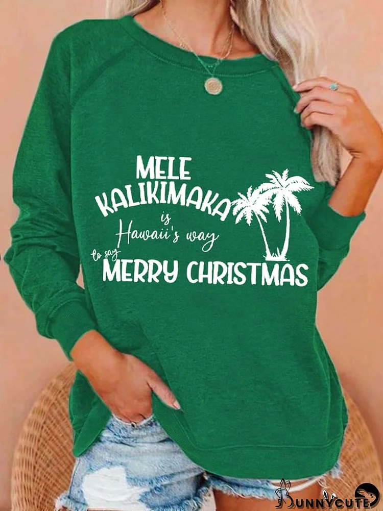 Women's Christmas Hawaiian Mele Kalikimaka Hibiscus Flower Print Sweatshirt