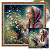 Girl Picking Flowers-11CT Stamped Cross Stitch 50*50cm/19.69*19.69in