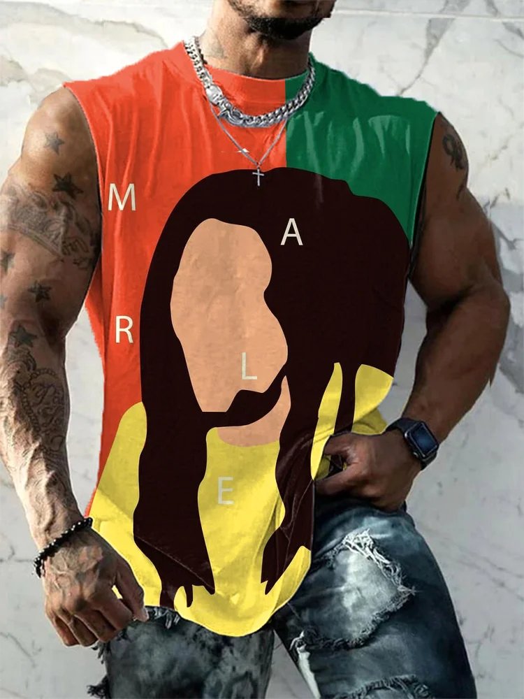 Comstylish Bob Marley Print Casual Loose Cotton Tank Top