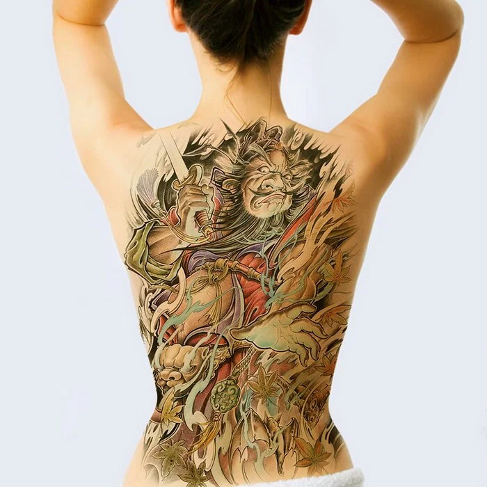 New 48*35cm Large geisha Tattoos Men Women Waterproof Big Temporary Tattoo Stickers Full Back Body art Fake Tattoo dragon skull