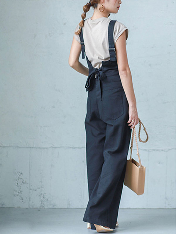 Casual Back Bow Tie Denim Jumpsuit