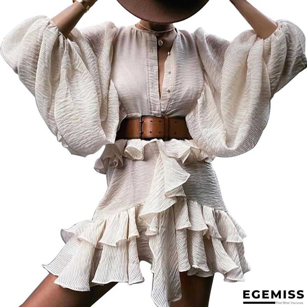 Lantern Ruffled Waist Slim Dress | EGEMISS