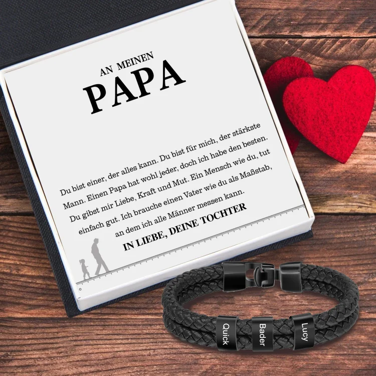 Personalisiertes 3 Namen Perlen Leder Armband-An meinen Papa-Geschenk mit Nachrichtenkarte
